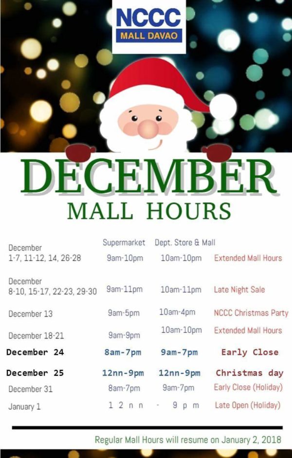  NCCC Mall Davao holiday mall hours
