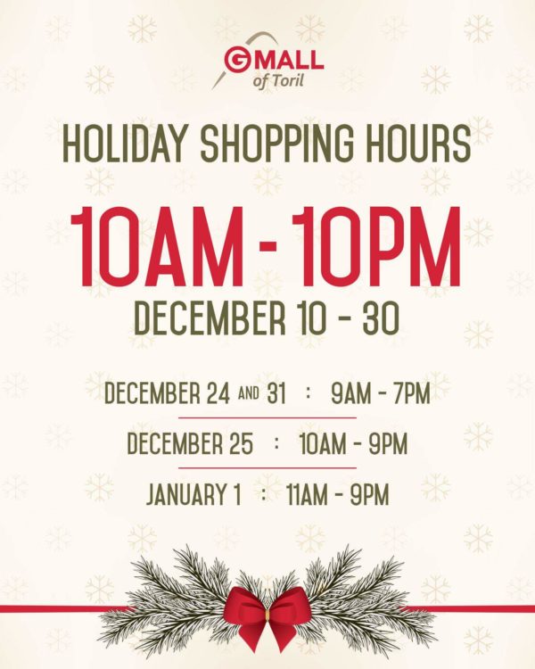 Gaisano Mall of Toril holiday mall hours