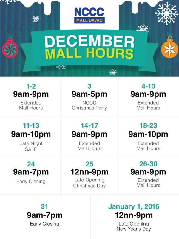 christmas mall hours 2015 nccc mall davao