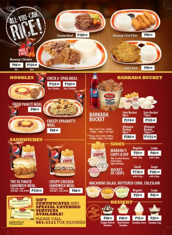 Manang's Chicken menu and prices