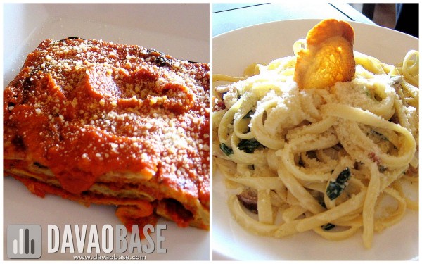 Morisco dishes Eggplant Parmigiana and House Pasta