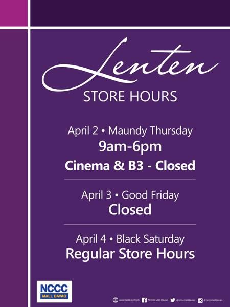 holy week mall hours nccc mall davao