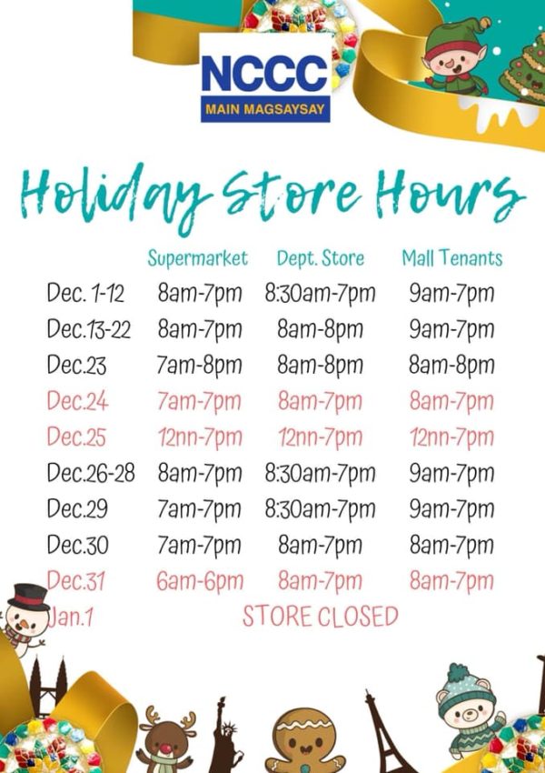 NCCC Main Magsaysay holiday mall hours in Davao for Christmas 2019